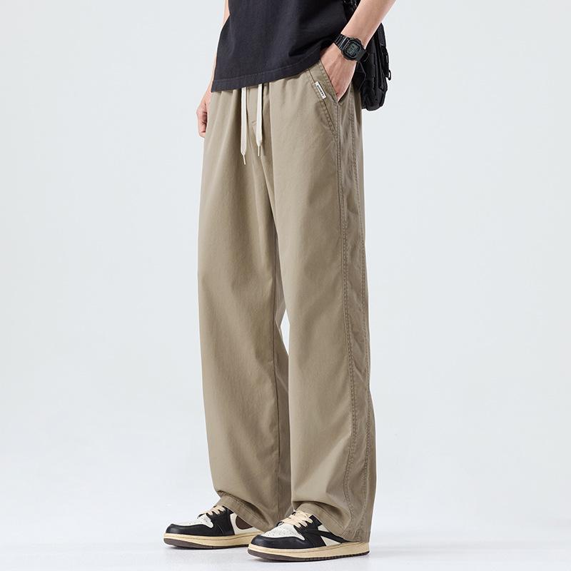 American Simple Trendy Brand Loose Straight Long Pants Men's Solid Color Versatile Commuting Comfortable Elastic Waist Casual Pants Men