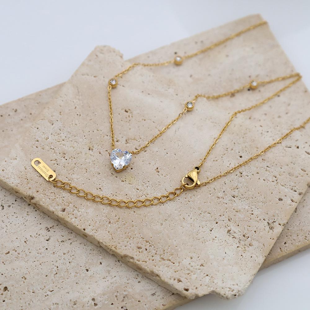 Stylish And Simple Stainless Steel Dopamine Necklace For Women'S High Sense Of Love Zircon Collarbone Chain Does Not Fade