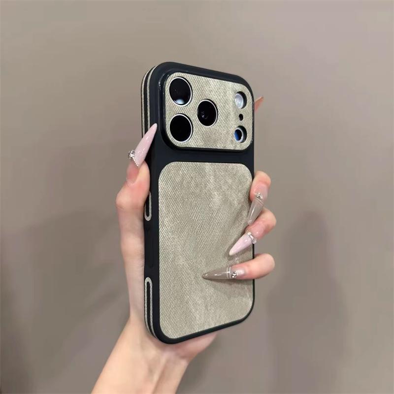 

iPhone 17 Pro Compatible Denim Texture Case with Side Stickers for 14, 15, and 16 Pro Models 15 Pro светло-серый
