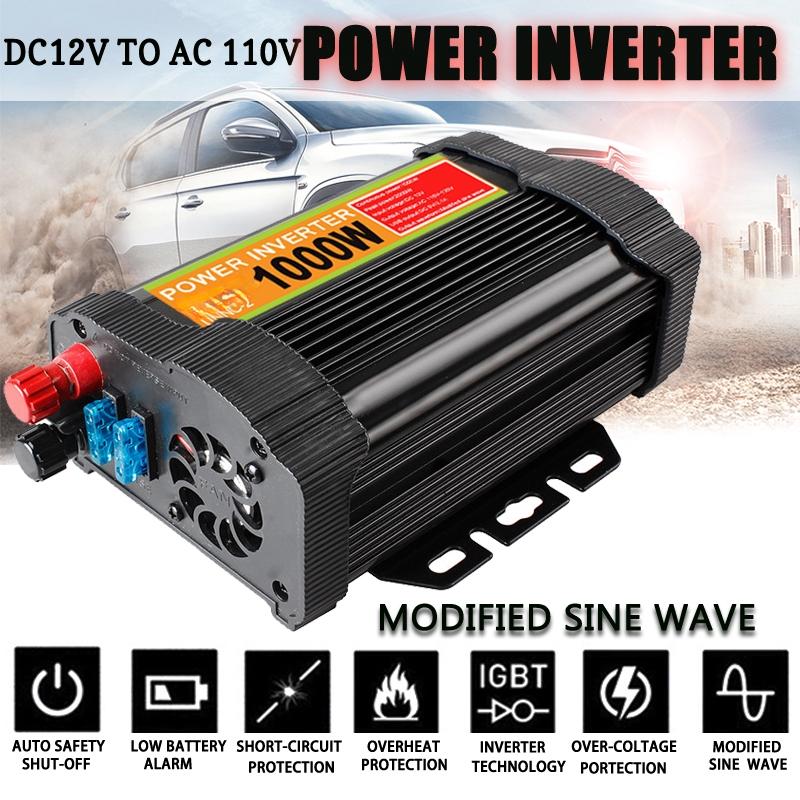 

Инвертор 12В 110В 2000Вт Пиковый Авто Модифицированная синусоида 1000Вт Преобразователь напряжения Инвертор питания Конвертер Автозарядка USB серебряный