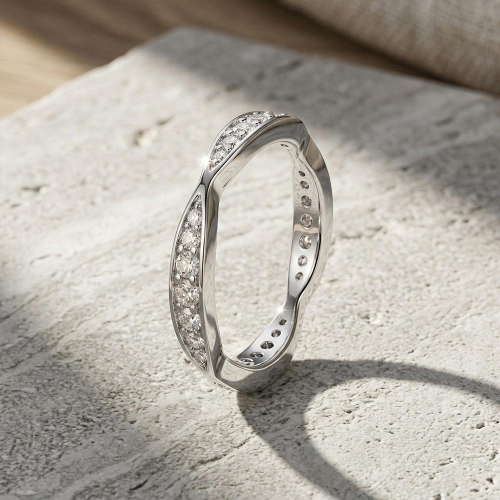 Real Full Moissanite Diamond Ring For Women Copper18K Gold Plated Mobius Infinity Ring Wedding Band Jewelry Gift