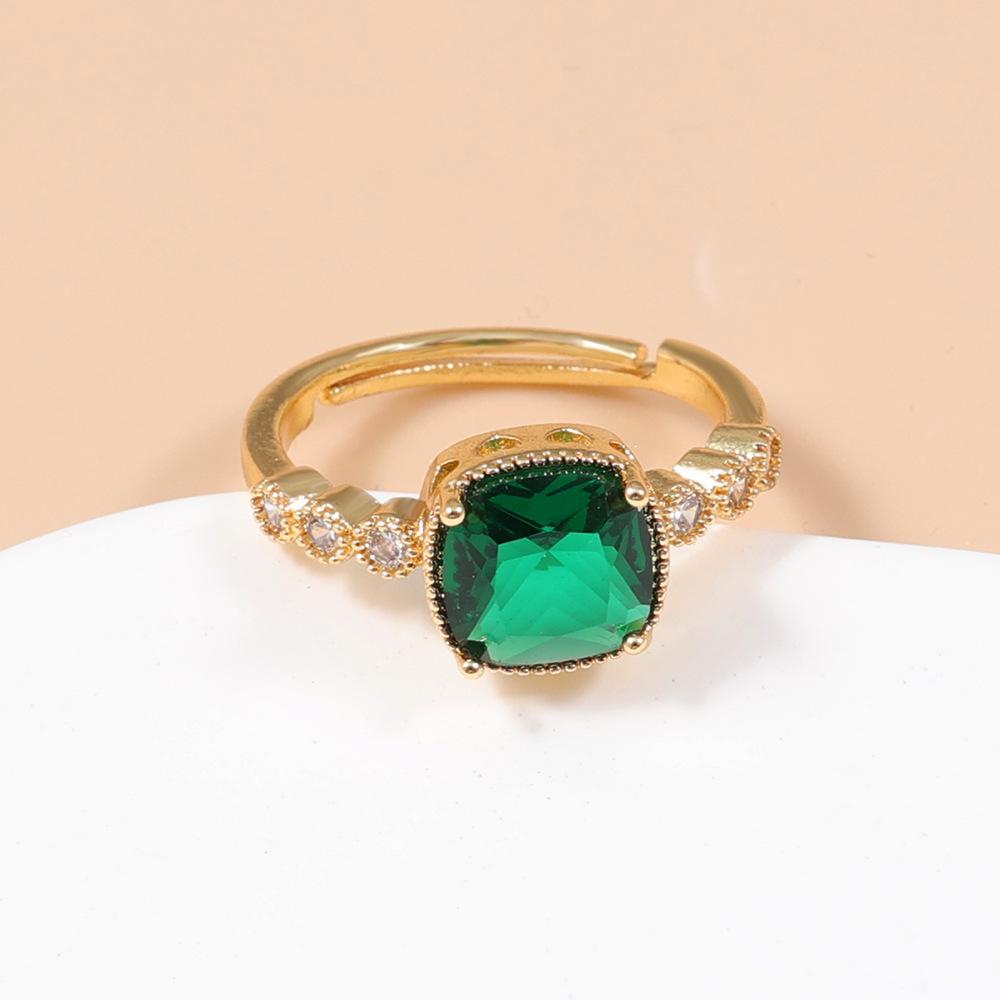 Vietnam Sand Gold Zircon Square Adjustable Ring for Women