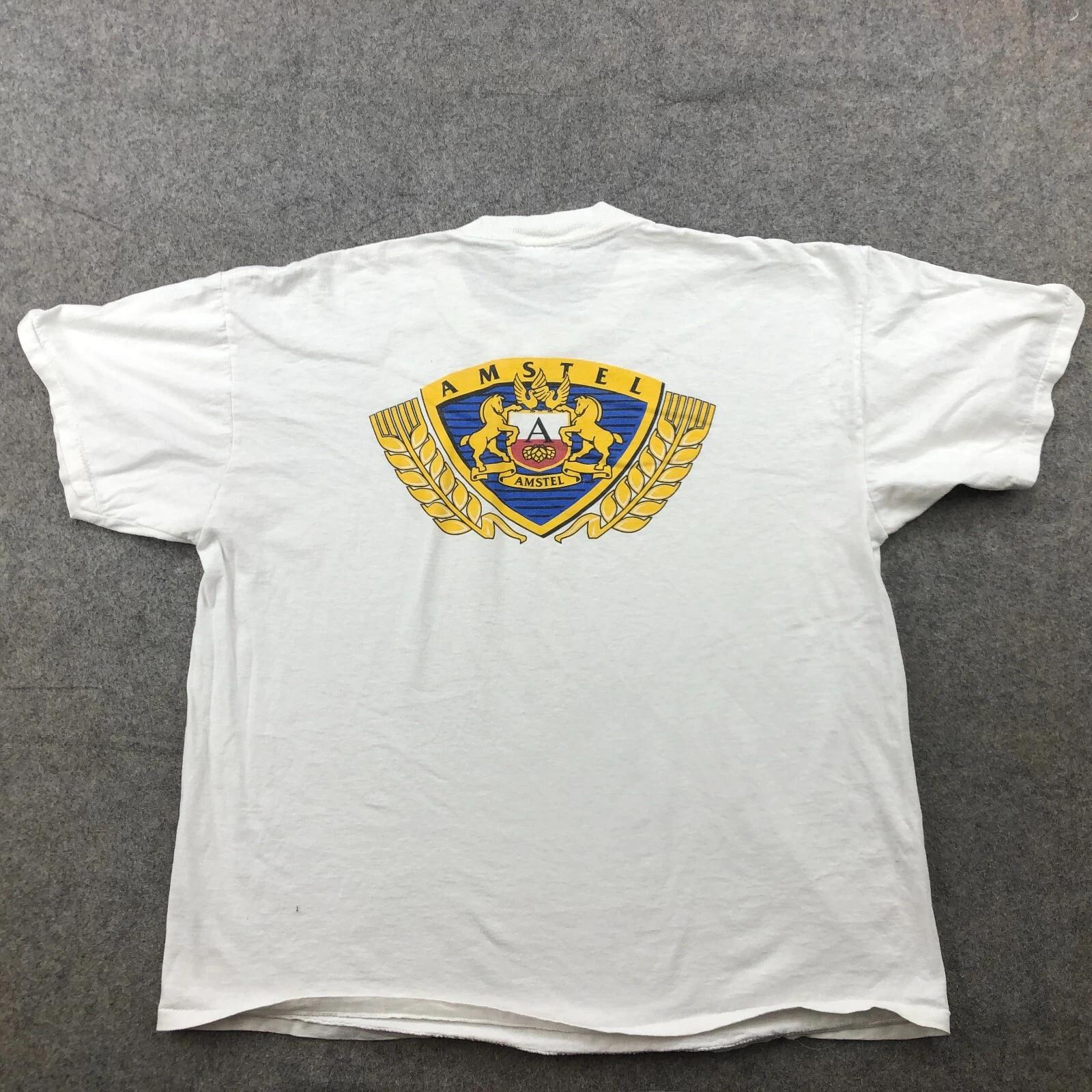 Vintage Amstel Shirt Men XL White Crewneck Short Sleeve Casual Beer Party * L