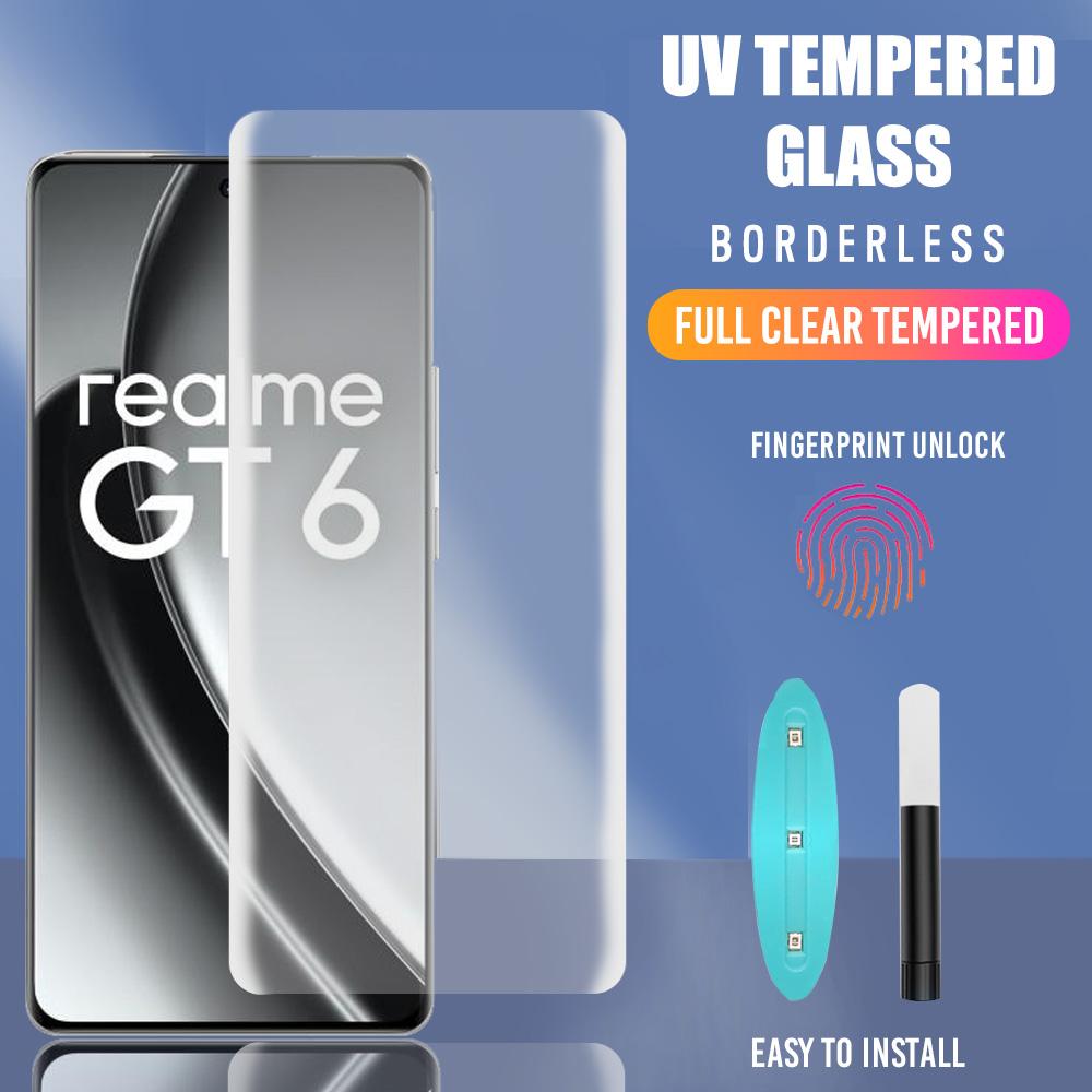 

TCF Borderless Nano UV Full Adhesive Glue Liquid Curve Tempered Glass for Realme GT 6 / Realme GT 6T Realme GT 6T