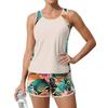 Womens Two Piece Tankini Swimsuit Set Racerback Tank Top with High Waisted Board Shorts Modest Bathing Suit