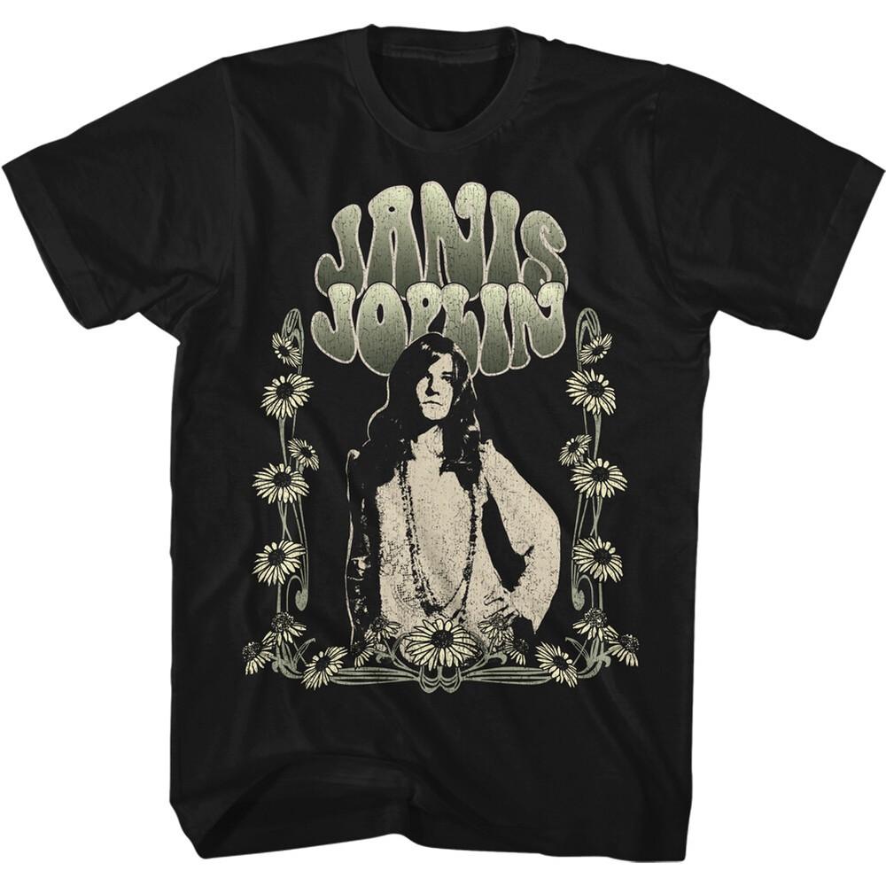 Janis Joplin Music T-Shirt Art Nouveau Sunflowers New Official Black Cotton Tee Unisex T-Shirt XXXXL