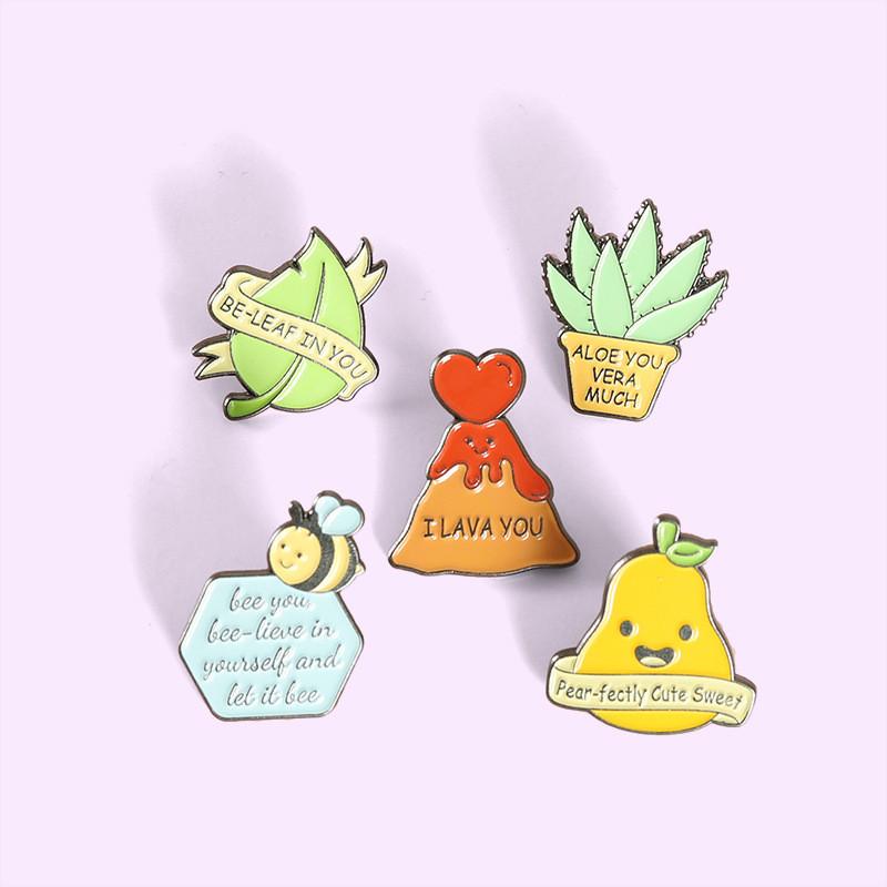 Creative Cartoon Style Pear Volcano Aloe Vera Design Alloy Brooch For Unique Fashion Accessories