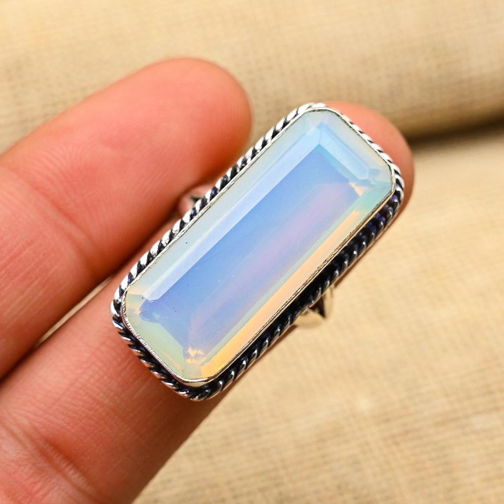 Opal lăptos orbitor, piatră prețioasă realizată manual, bijuterii din argint 925, inel minunat pentru femei