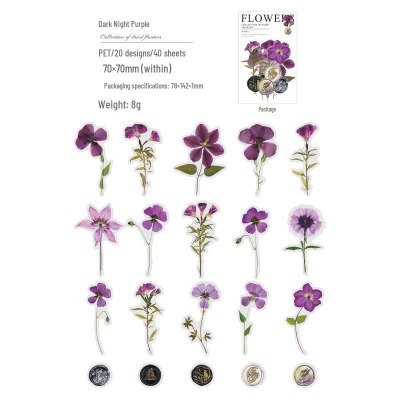 Paquete de Pegatinas para Mascotas de Día Maravilloso: 40 Hojas de Decoraciones para Diario de Flores Secas con Cera de Sellado