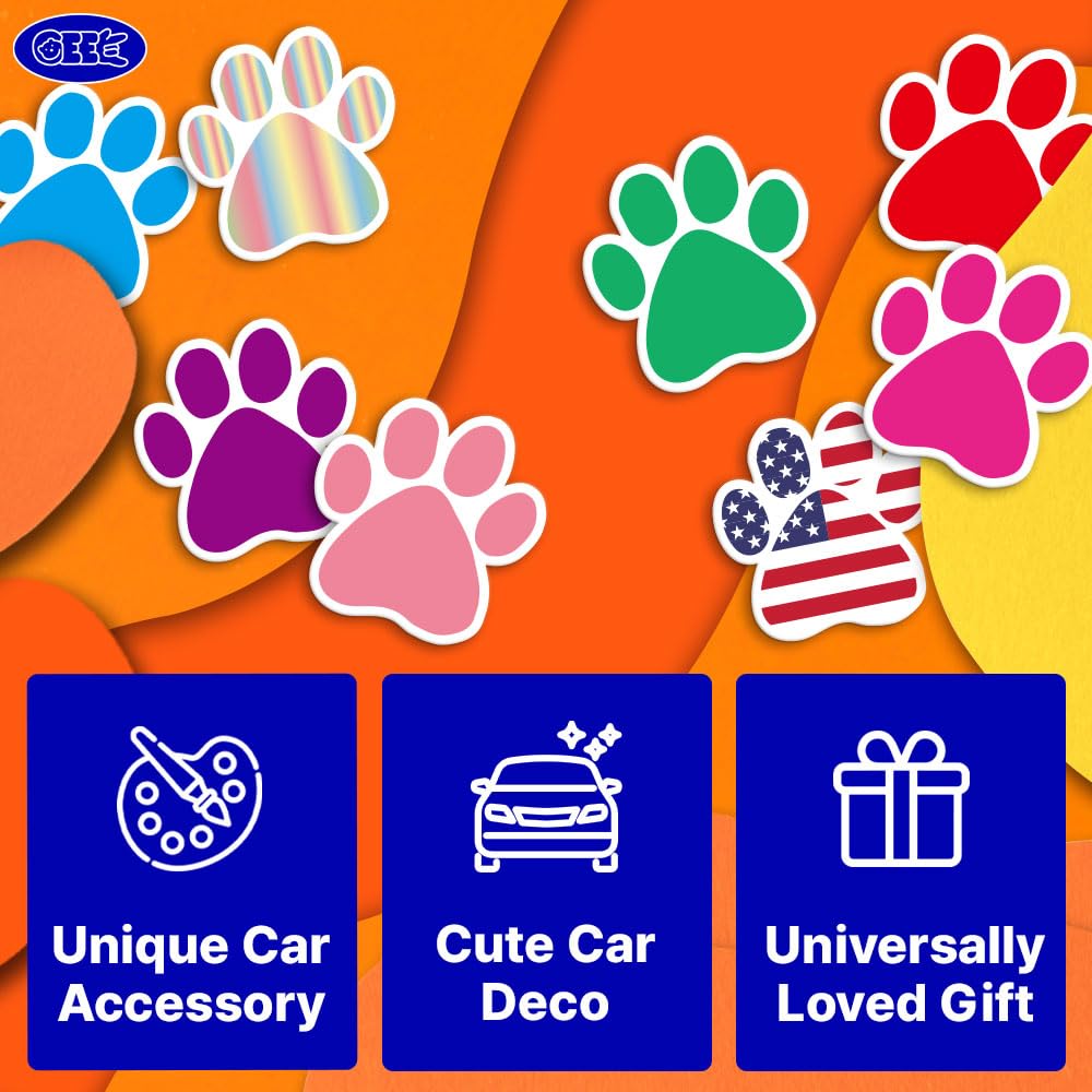 GEEKBEAR Paw Print Car Magnet - Colorful Reflective Weatherproof - Size: 12cm X 12cm (Gradient)