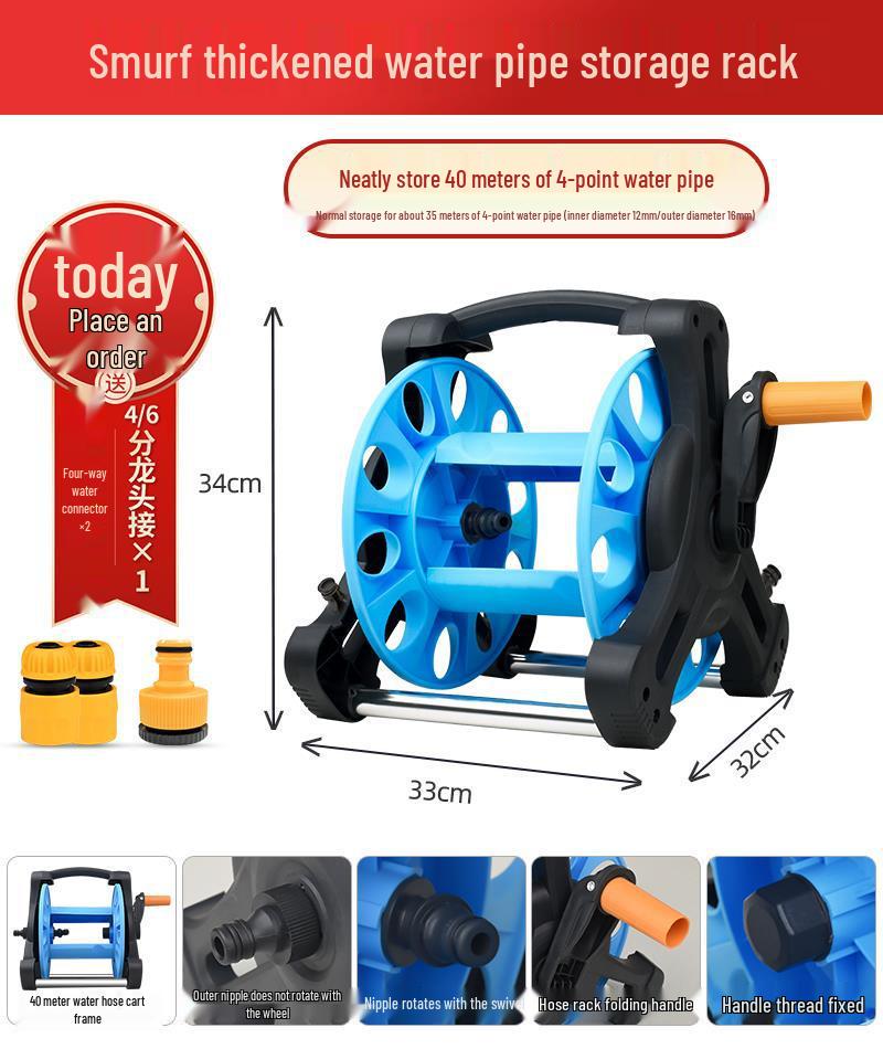30m Water Hose Reel Cart & Garden Water Gun with 4-Point Storage Rack