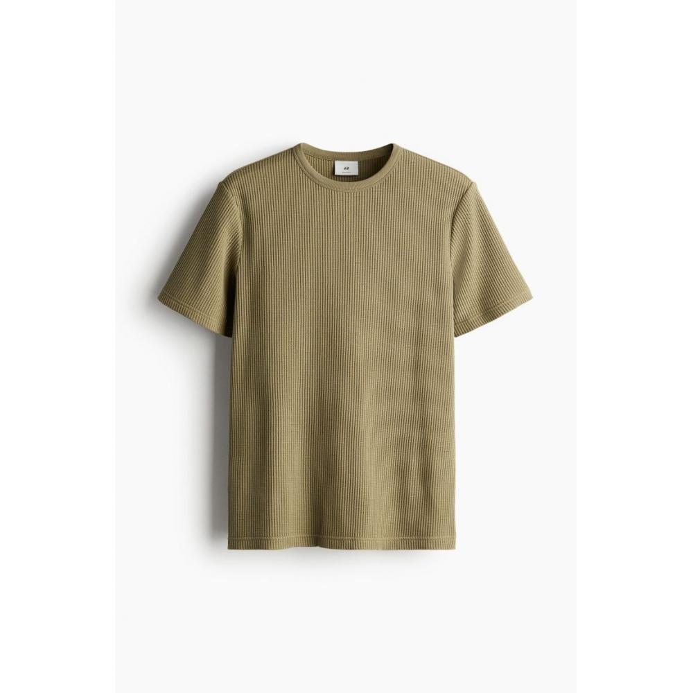 

Футболка HM Regular fit с вафельной текстурой, цвет хаки, зеленый
