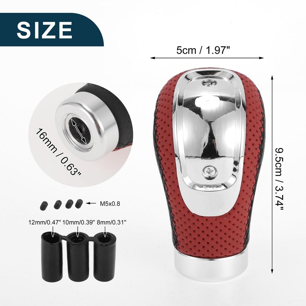 TUCKBOLD Universeller Schaltknauf mit 3 Adaptern für Schaltgetriebe PU 1 Satz Knauf, 6-Gang-Fahrzeuge, 9,5 cm, Leder, Schwarz,