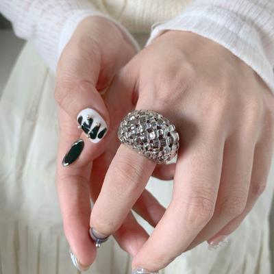 Trendy Geometric Mesh Oval Ring - Women's Fashion Open Index Finger Ring