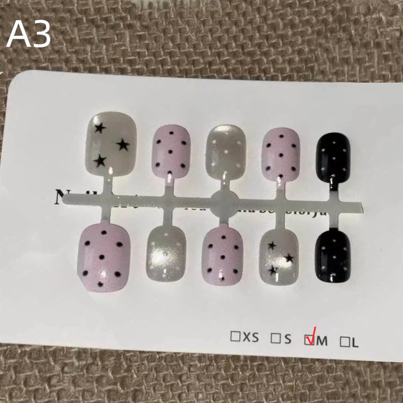10Pcs Pink Polka Dot Star Cat Eye Fake Nails Art Decor Short Oval Shape Colorful Small Fresh Press On Nails Nail Patches