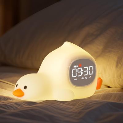 Lying Duck Alarm Clock for Kids Cute Night Light Sleep Training Light Alarm Clock Rechargeable Silicone for Safety Boys Girls Bedroom Gentle Light
