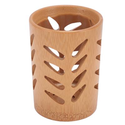 Aufbewahrungseimer, Mehrzweck-Zahnbürstenhalter in Becherform aus Bambus mit Abflusslöchern für Make-up