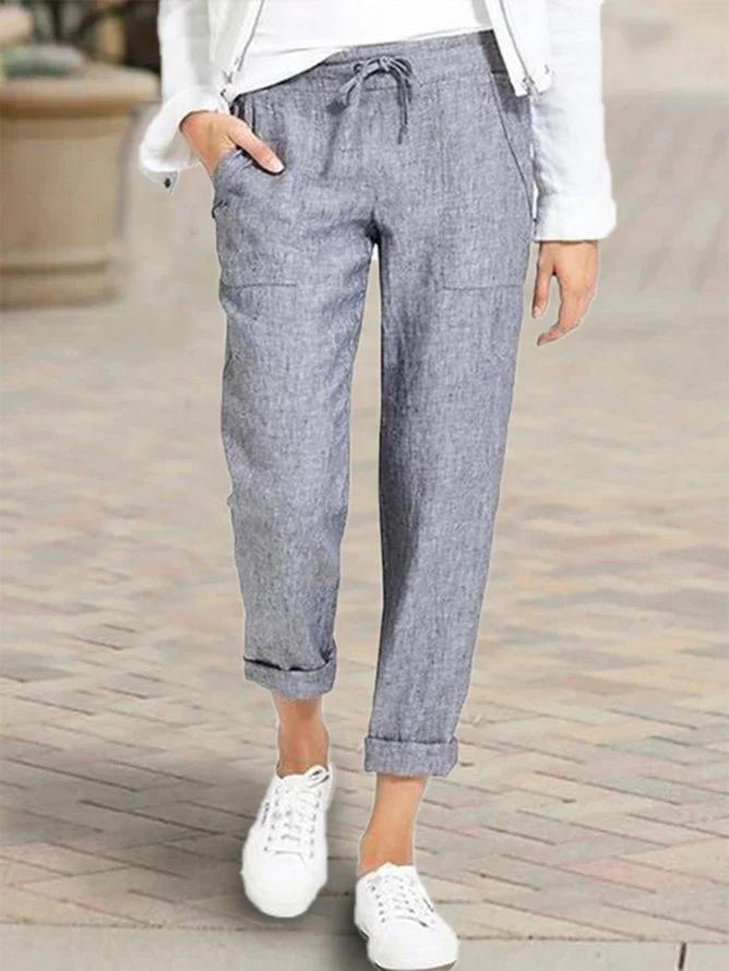 Women's 2024 Drawstring High Waist Pocket Loose Cotton Linen Casual Pants - In Stock