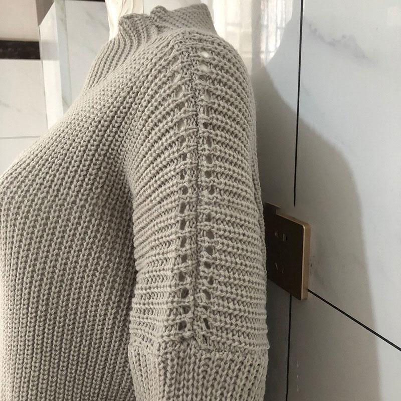 Suéter suelto para mujer, cuello redondo, manga larga, suéteres de color sólido, estilo de moda retro, prendas de punto, hilo grueso, otoño e invierno