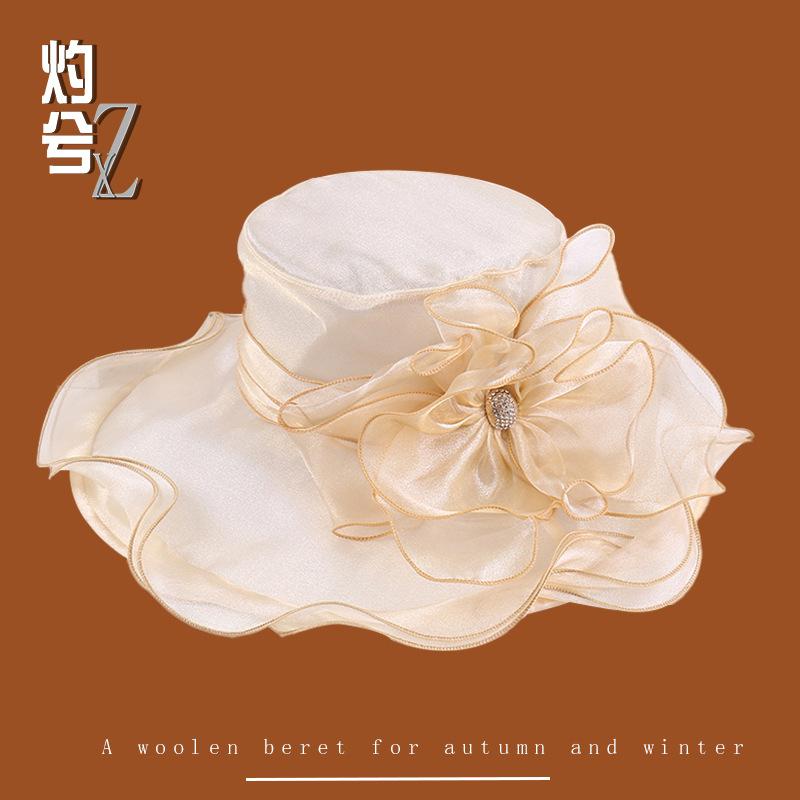 Big brim bright silk organza sun hat children spring and summer breathable vacation sunshade mesh gauze hat big brim sun hat