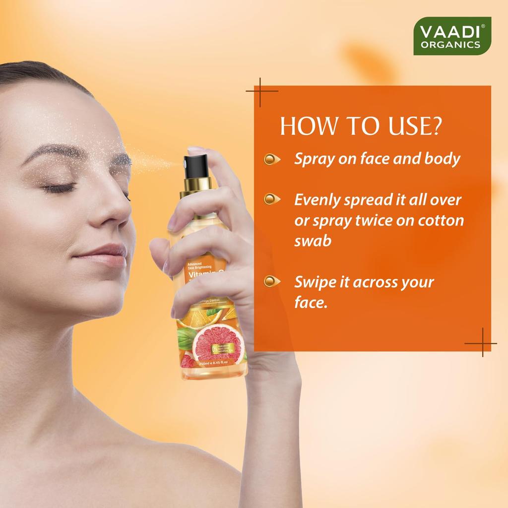 Vaadi Herbals Vitamin C Facial Toner 250 Ml Pack Of 1 | Hydrating, Brightening & Anti-Ageing Skincare Mist