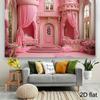 2D Fairy Tale Pink Castle Backdrop, Elegant Floral Princess Palace Background for Birthday & Studio