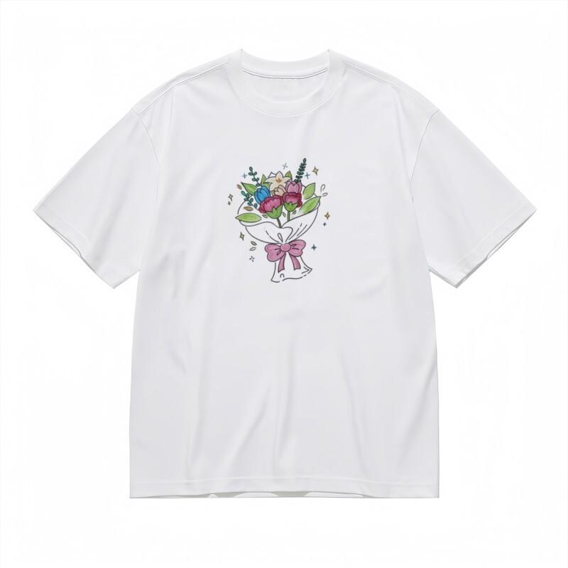 

Women s Breathable Classic T-Shirt Hand-Painted Pink Blue Blossoms Design Tee S