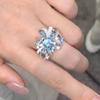 [Blue Butterfly Heart] Ins Blue Love Super Flash Ring Clear Index Finger Ring Versatile Design Ring