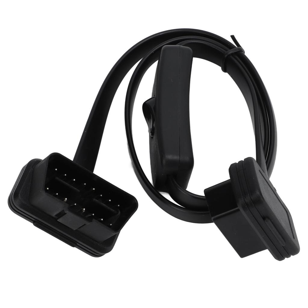 Black Male 16 Pin Diagnostic Flat Cord Adapter Connector Female 8 Core OBD2 Extension Cable with Switch