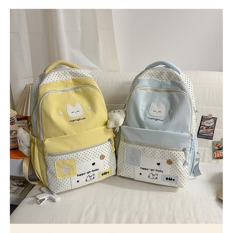 Cute Cat Student Backpack Female Japanese Small Fresh Embroidery Wave Dot Elementary School Schoolbag Travel