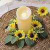Wreath Candle Ring Artificial Sunflower Garland Pillar Candle Leaves Spring Greenery Candle Holder For Home Wedding Party