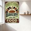 Vintage Rustic Metal Tin Sign, Delicious Bakery Since 1980, Bread Illustration, Food Decor for Home Cafe Bar Restaurant Man Cave