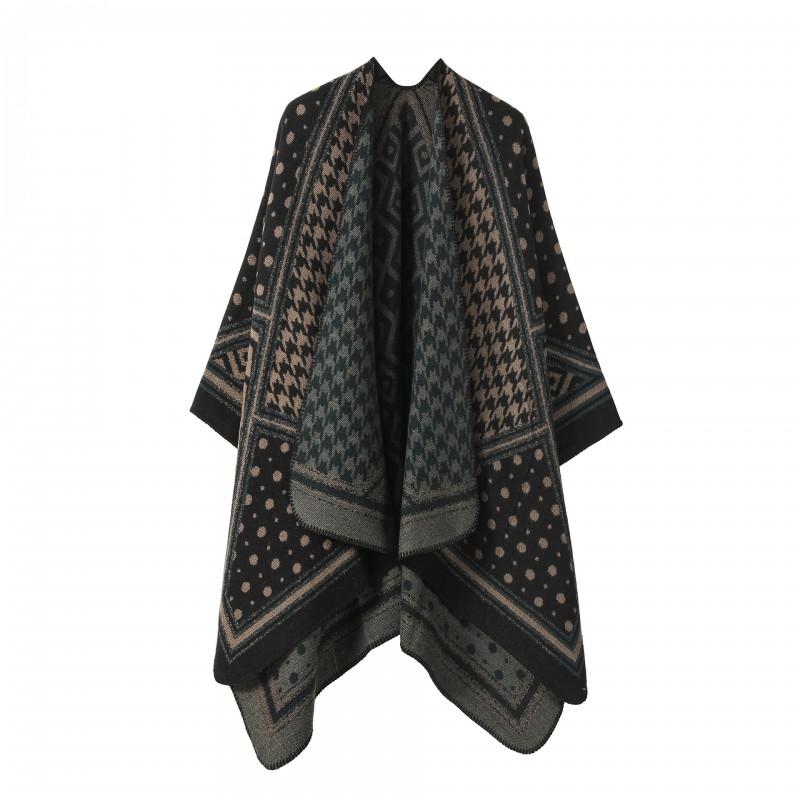 Womens Oversized Knit Shawl Wrap Scarf Ethnic Warm Fleece-Like Cape Travel Winter