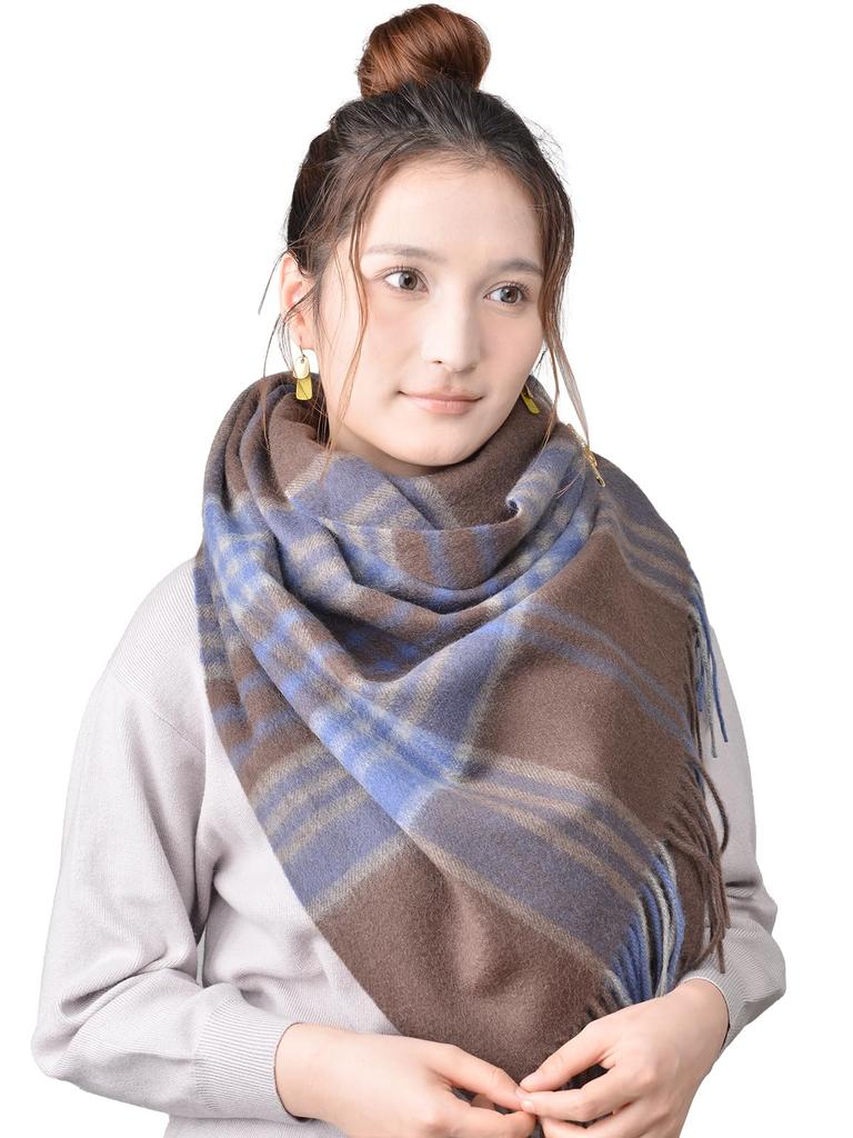 WEISHY Cashmere Christmas Birthday 200cm X 60cm Women's 100% Scarf, Large, Fluffy, White, Plaid, Plaid, Autumn/Winter Gift, Gift, Gift, (Checked