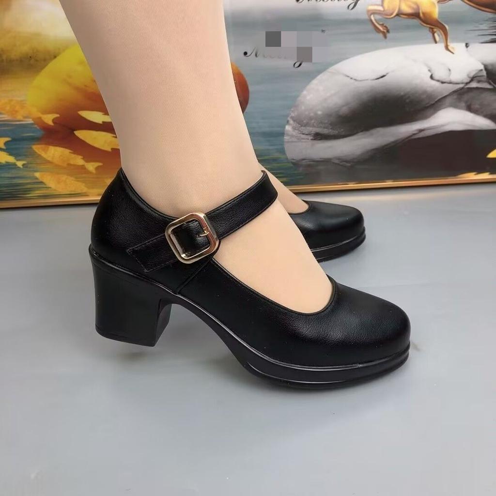 Shallow thick heel round head Mary Jane shoes autumn new soft sole medium heel single shoes casual shoes