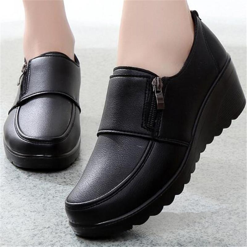 Fashion Spring Autumn Women's Fashion Pumps Shoes Lace Up Woman Wedge Casual Single Shoes Mother High Heels Work Shoes