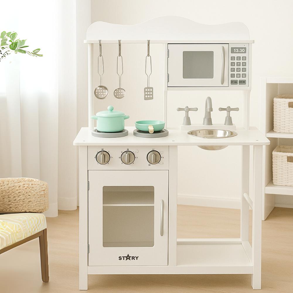 Kitchen microwave large wooden oven for children + accessories