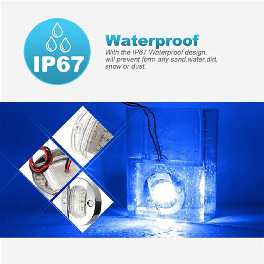 New 4Pcs Round Marine Boat LED Stern Light Blue Cabin Deck Courtesy Light Waterproof