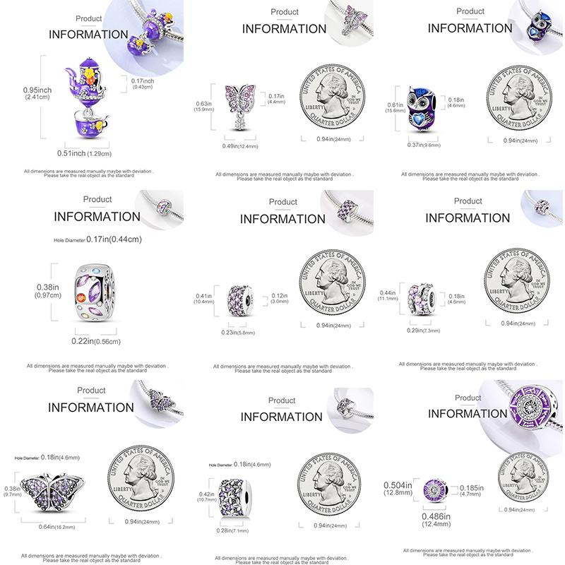 925 Silver Purple Series Butterfly Aries Gemini Safety Chains Fit Original Bracelet DIY Jewelry Making Gift For Women