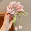 1PCS Tulip Flower Hairband Girls Bun Head Large Intestine Ring Hairband High-end Girls Ponytail Hair Accessories
