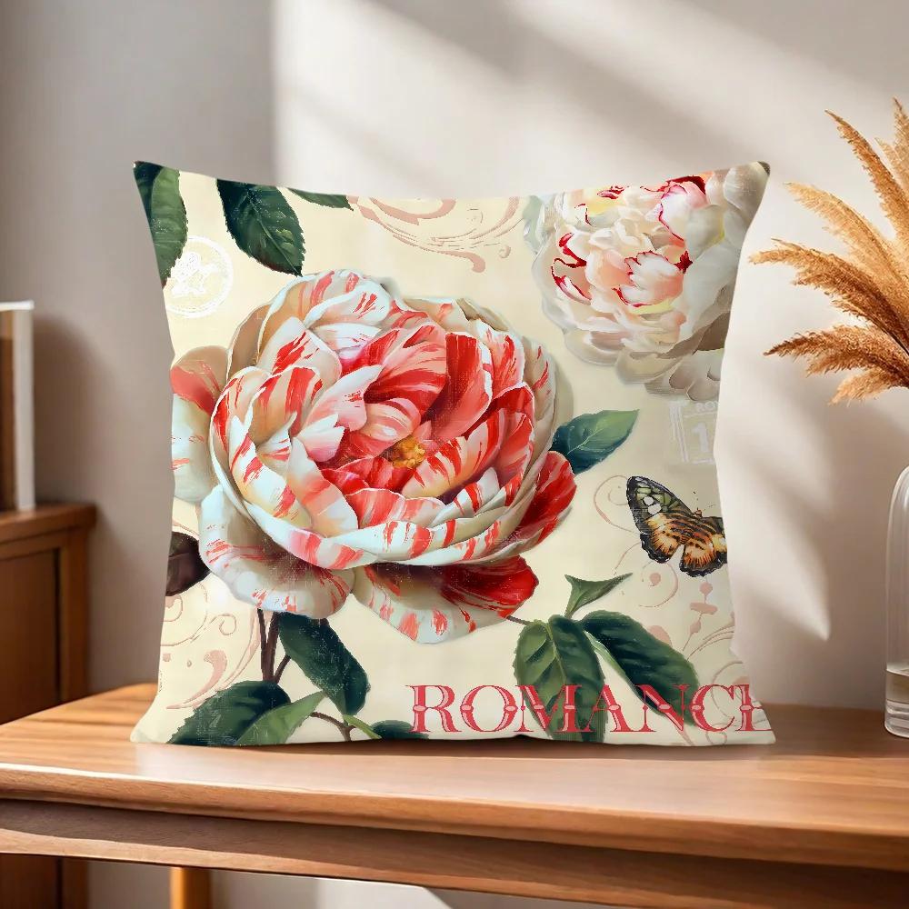Flower Soft Pillow Case Exquisite For Sofa Living Room Retro Home Office Decor Protective Covers Style Without Art Pillow-Insert