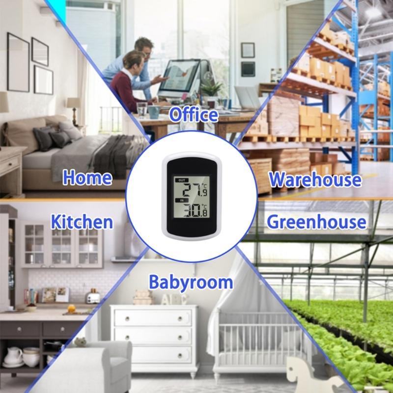 Wall Mount Wireless Indoor Outdoor Thermometer Gauge Digital Easy To Read Gauge for Home Bedroom Office Monitor