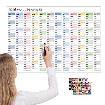 2026 New Year Wall Calendar, Calendar Poster With Stickers, 365-Day Poster Calendar Planner, Creative Simple Working Planner