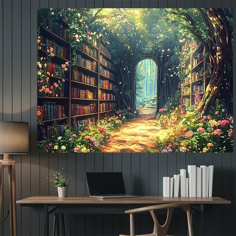VIKAMA Forest Path Library Tapestry Study Desk Decor Backdrop Bedroom Headboard Wall Cloth Dorm Renovation Hanging Lightweight