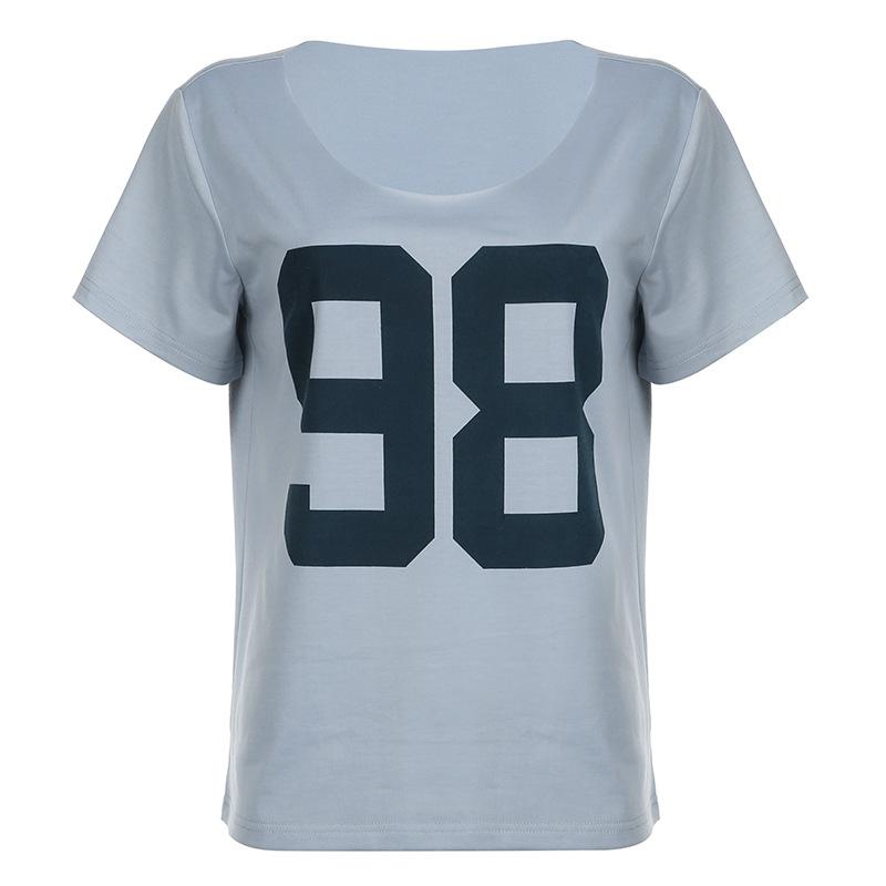 

Fashionable Street Women s Clothing Digital Print Loose T-shirt Round Neck Pullover Comfortable Casual Short Sleeved Shirt S синій