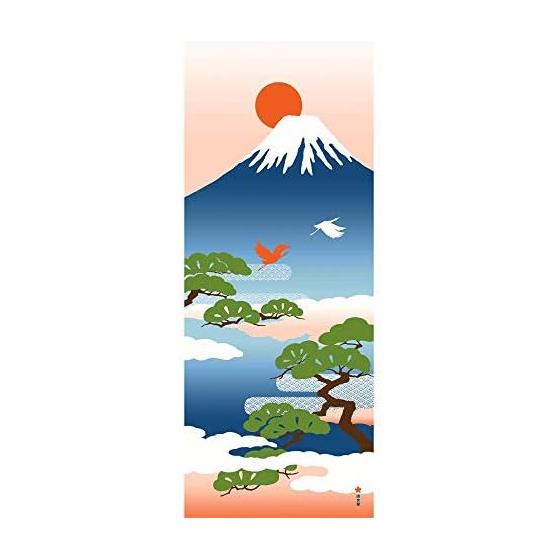 Hamamonyo Tenugui Hand Towel - Mt. Fuji and Pine, Blue - Dyed with Yokohama s Traditional Nassen Stencil Dyeing Technique
