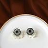 Miaojiang Girl Pearl Fringed Earrings Retro Ethnic Style Black Round Diamond Stud Earrings Unique Personalized Ear Jewelry