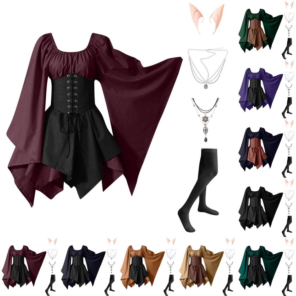 Women Fashion Long Sleeve Vintage Dress Cosplay Party Evening Night Formal Dress