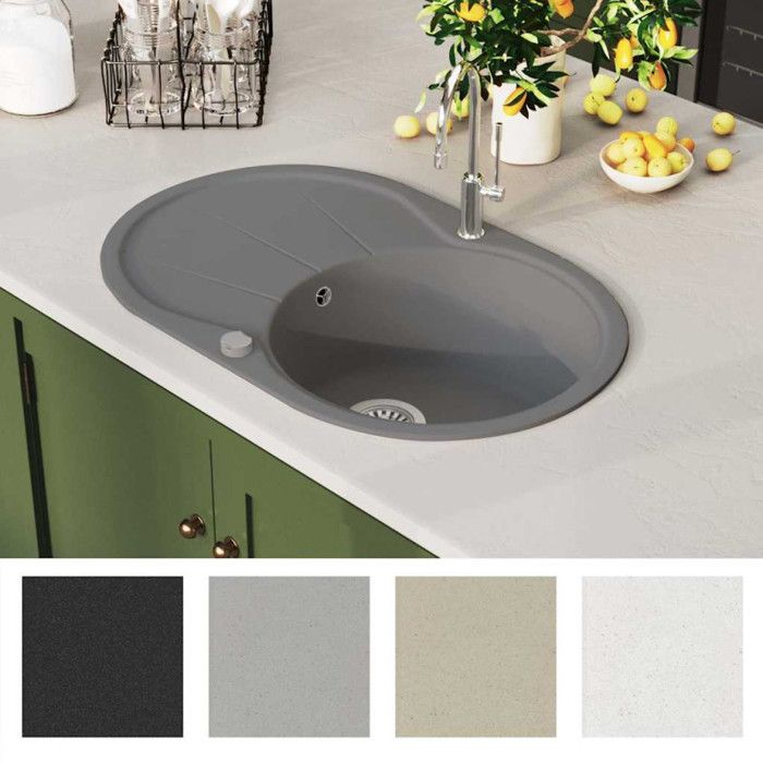 VidaXL Évier de Cuisine en Granit Bac Unique Ovale Gris Décor Cuisine Maison 142959