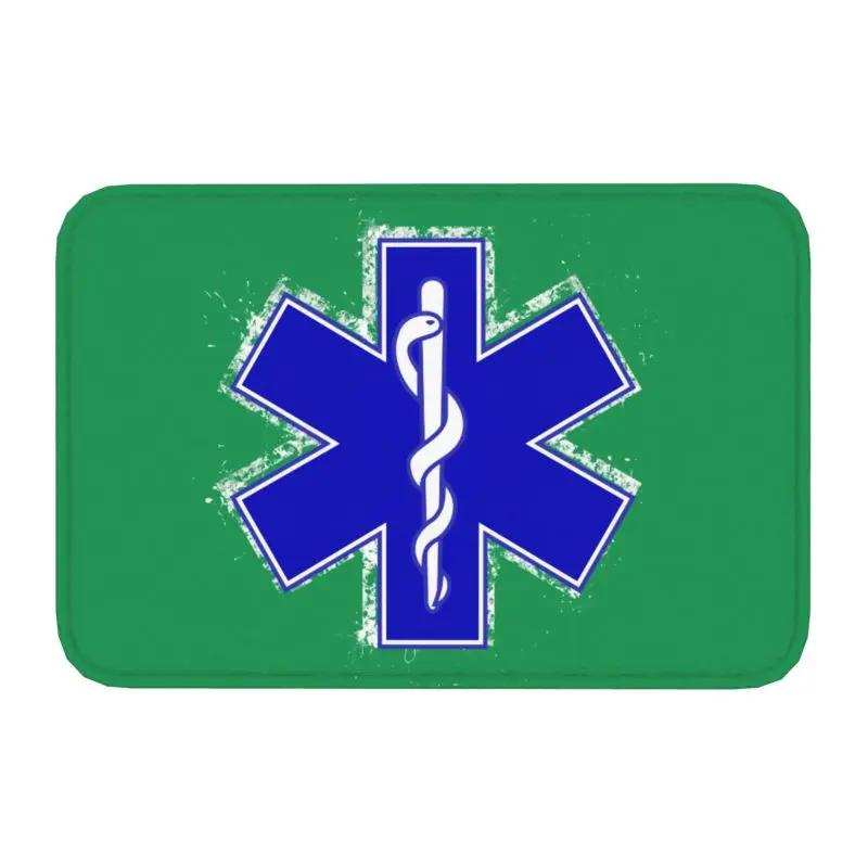 Emt Star Of Life Front Door Mat Anti-Slip Outdoor Absorbent Paramedic Medic Ambulance Doormat Kitchen Balcony Rug Carpet